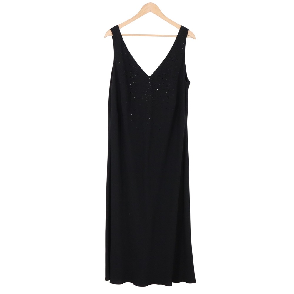 Jones New York Dress Women L Maxi Gown Black Beaded V-Neck Sleeveless Excellent